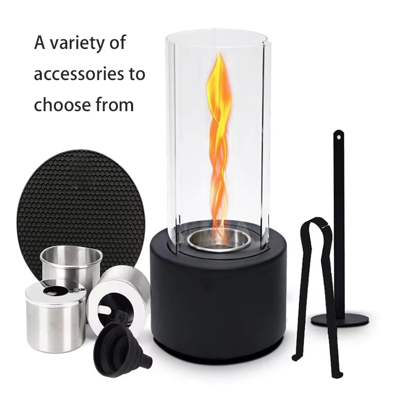 Hestia Tabletop Fireplace with accessories on a white background