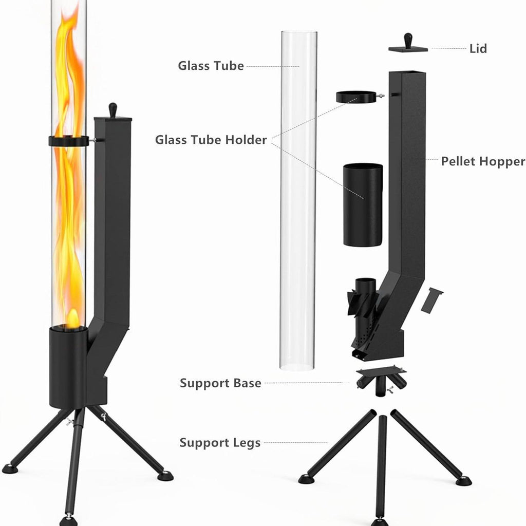 Diagram of a patio heater with labeled parts on a white background