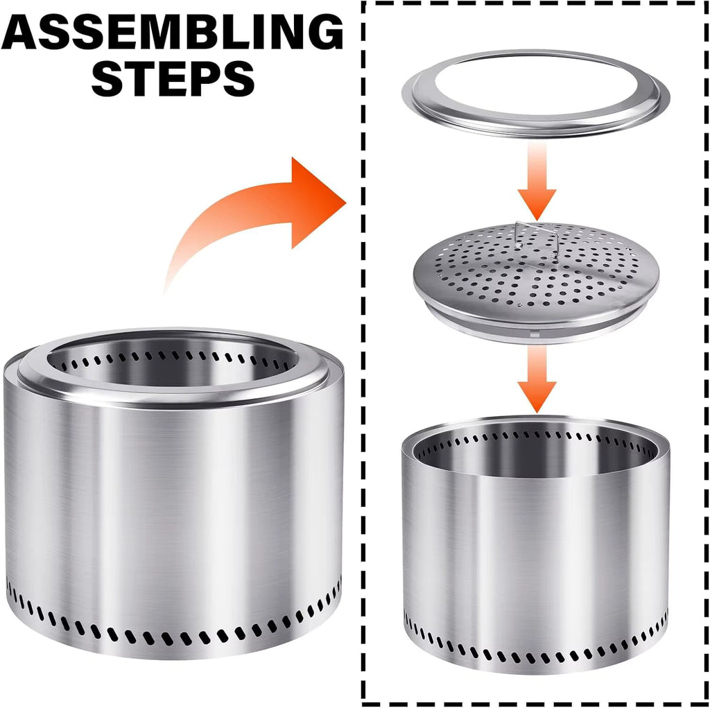 Step-by-step assembly diagram of our vulcan fireplace with arrows indicating the order.
