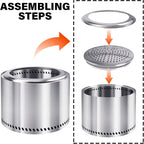 Step-by-step assembly diagram of our vulcan fireplace with arrows indicating the order.