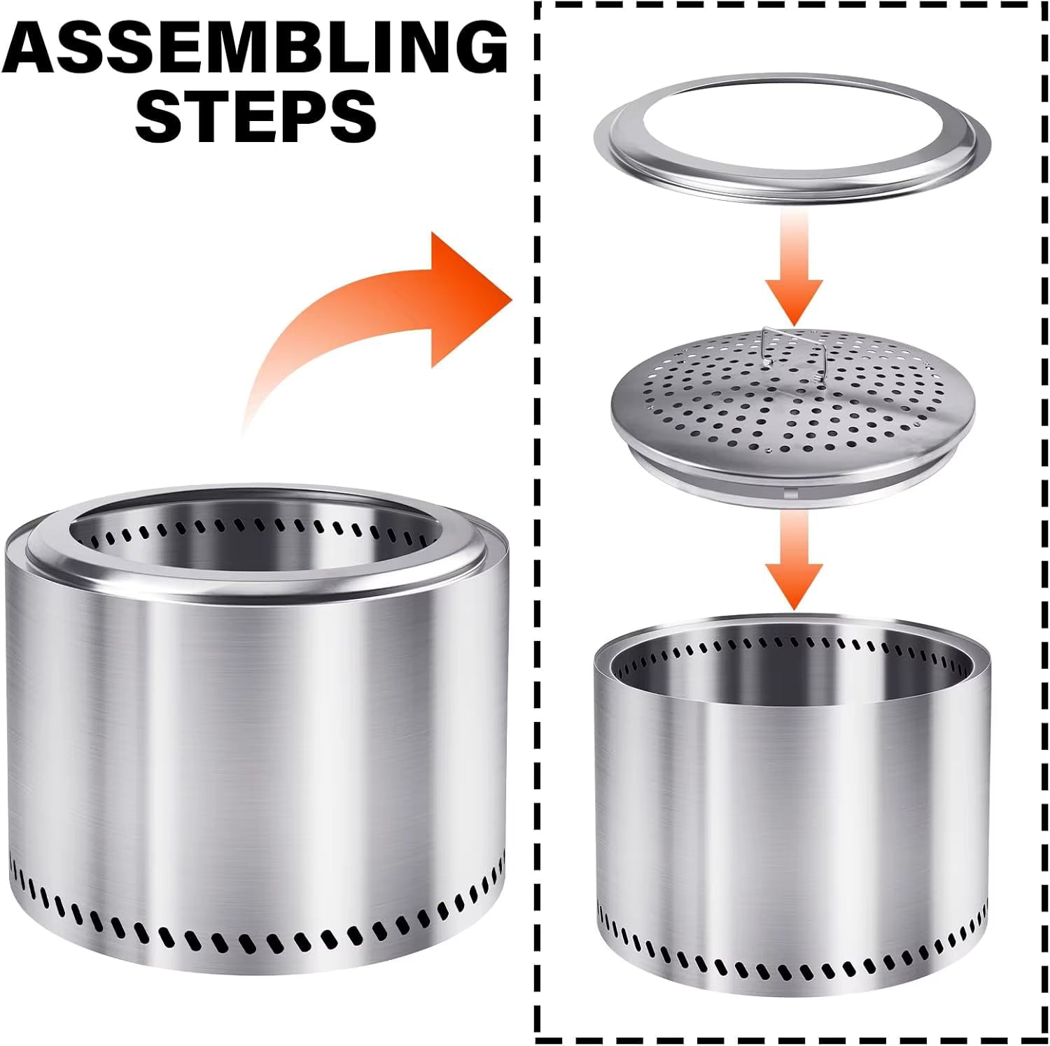 Step-by-step assembly diagram of our vulcan fireplace with arrows indicating the order.